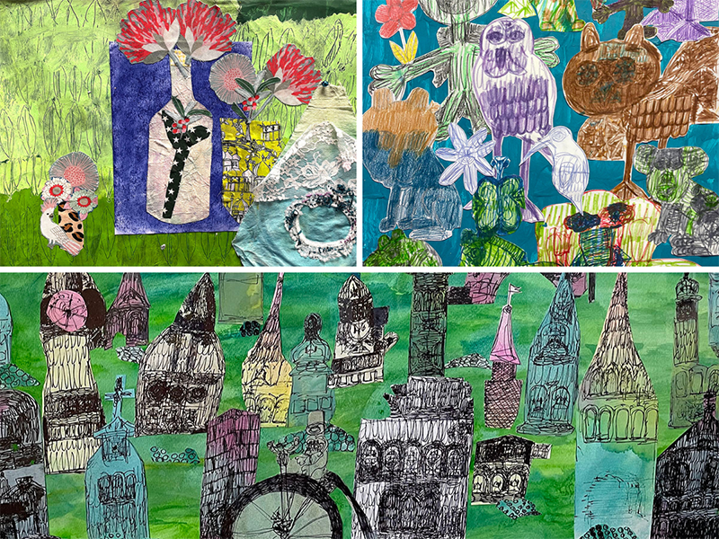 Colourful mixed-media artwork by Brendan, featured in Rise’s spotlight series.